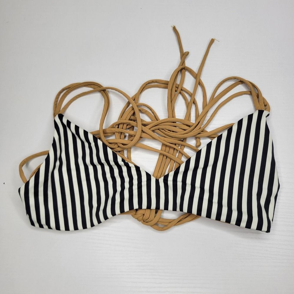 Boys + Arrows Dylan Bikini Top Black White Striped Tie Back Swim Beach Summer - Picture 7 of 7